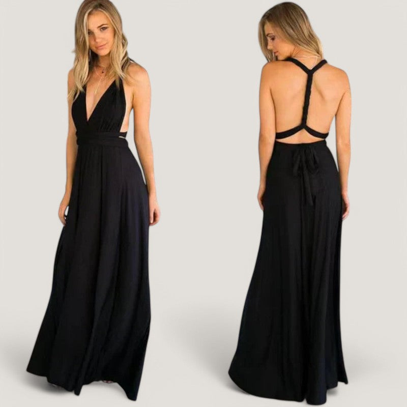 Lang elegant damekjole med plissering, laget av komfortabel polyester. Allsidig maxikjole for fest og hverdag.
