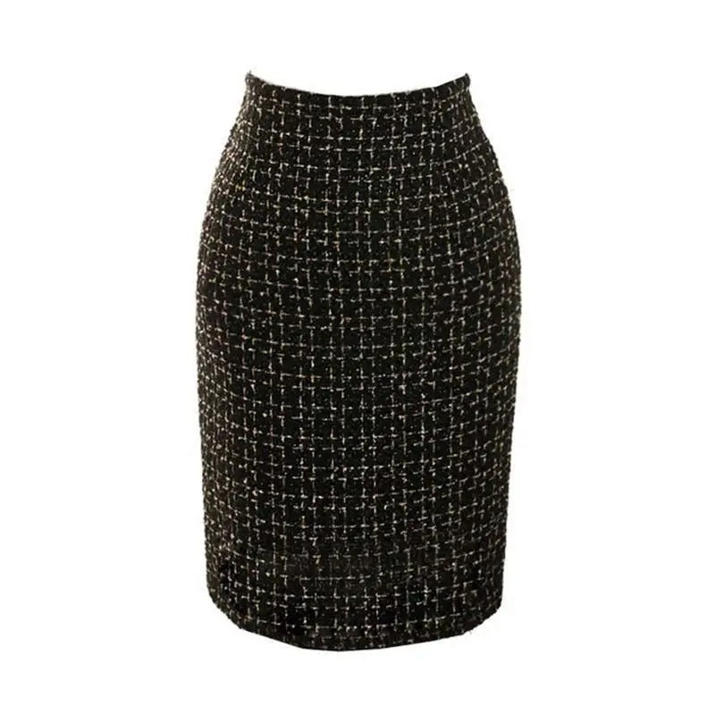 Elegant rutete blyantskjørt for kvinner, klassisk design med høy midje og knelang passform.