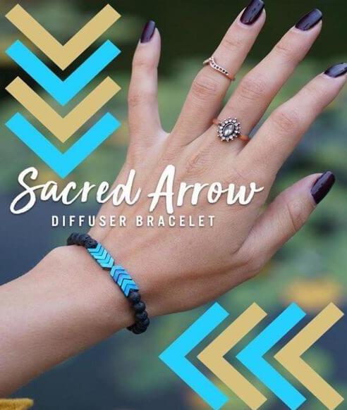 Sacred Arrow lavastein og hematitt diffuser armbånd. Energi smykke for balanse og aromaterapi for kvinner.