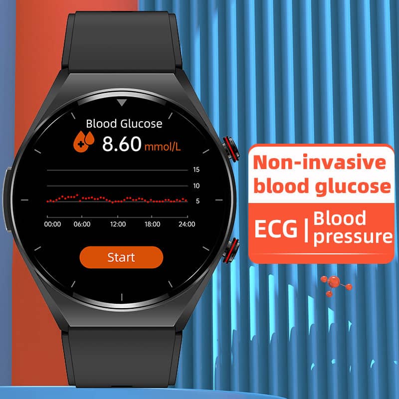 "Elegant smartswatch med EKG, HRV og blodsukkerovervåking; moderne design for personlig helseovervåkning."
