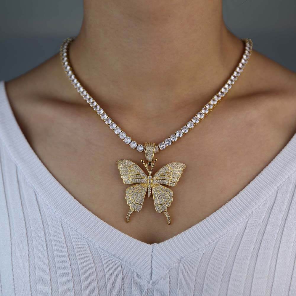 Trendy sommerfugl choker smykke for kvinner, et glamorøst tilbehør med skinnende krystaller.