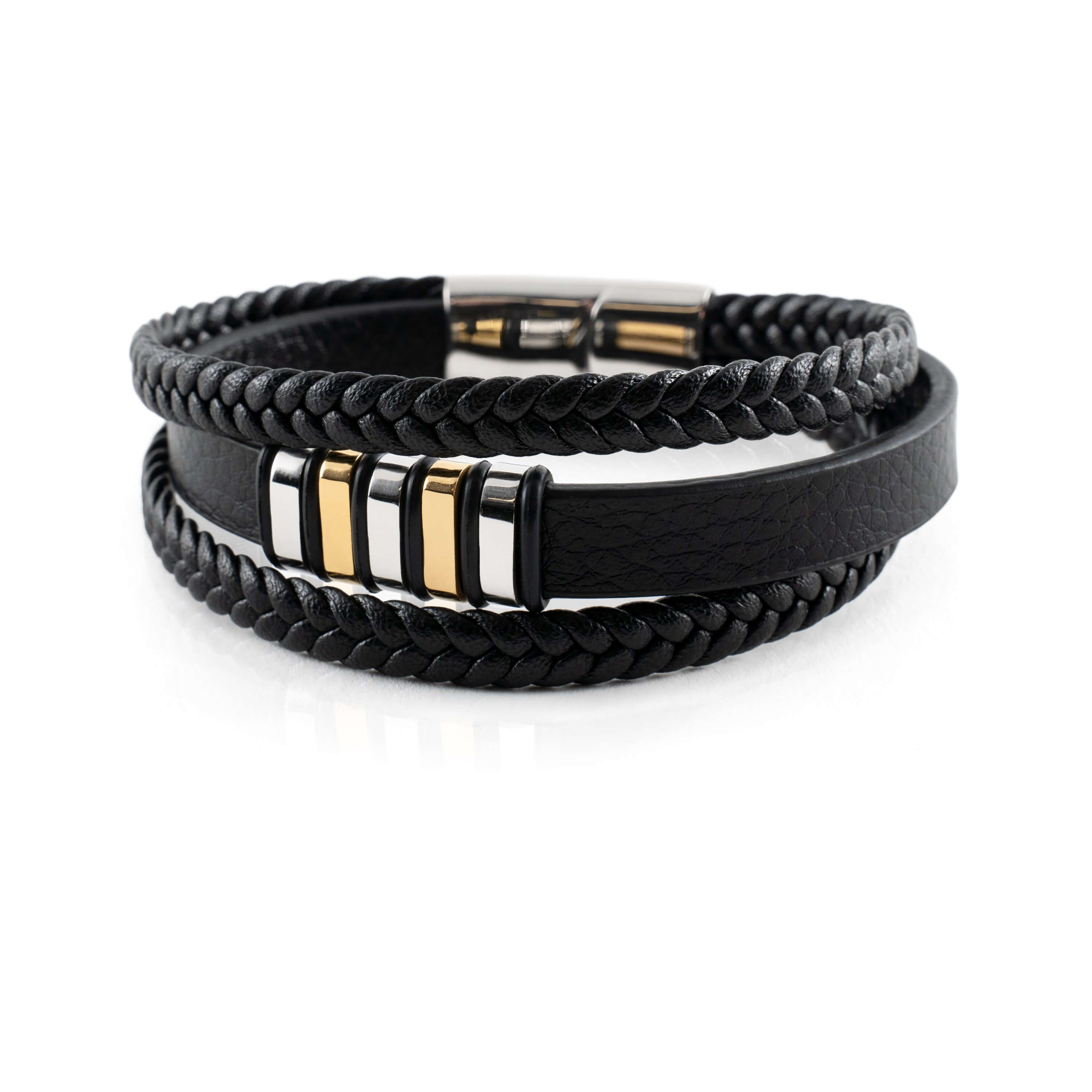 Elegant sort herre armbånd i ekte skinn med metallspenne, ideelt for en klassisk herrestil og motebevisst tilbehør.