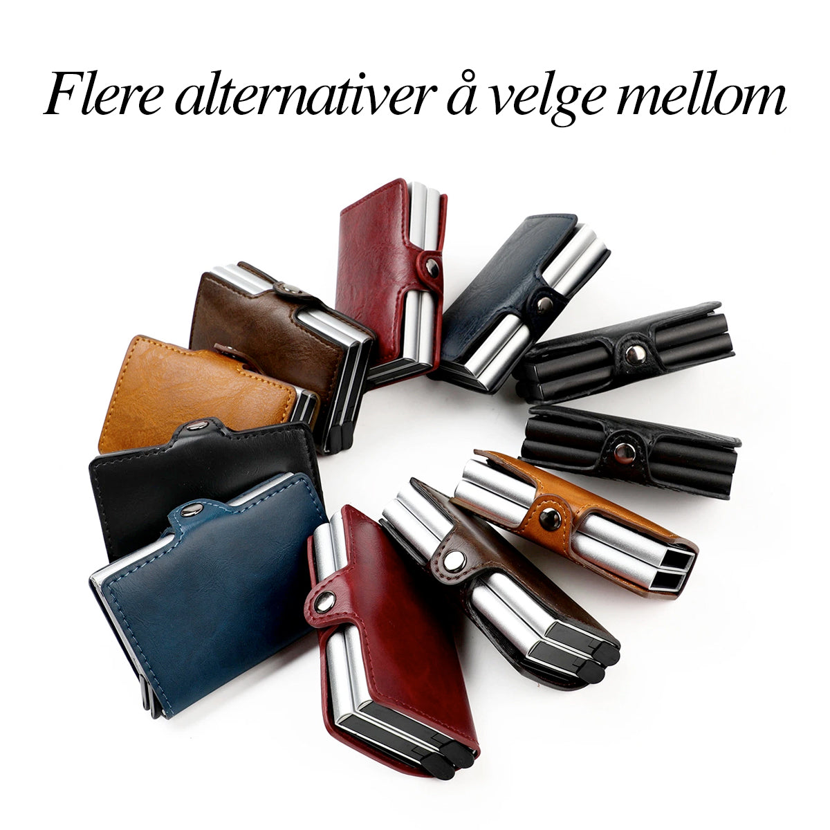 Stilig RFID sikret kortholder i skinn med to pop-up enheter, perfekt for en organisert lommebok.