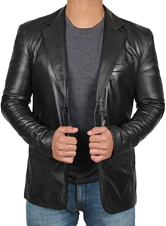Elegant sort skinnblazer for menn, perfekt for business og casual bruk, med moderne snitt.