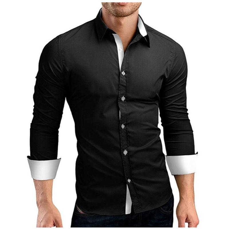Elegant svart langermet slim fit herreskjorte. Perfekt for business, kontor eller formelle anledninger.