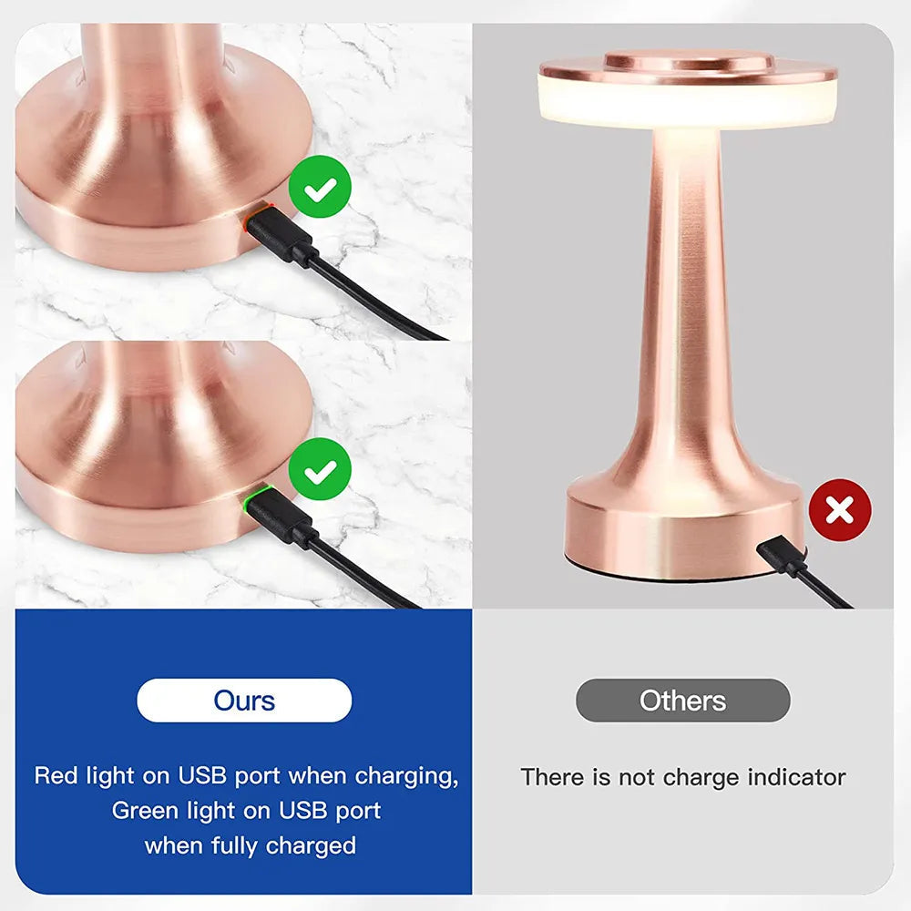 Sølv trådløs bordlampe, dimmbar LED. Bærbar nattbordlampe, perfekt stemningslys med berøringssensor.