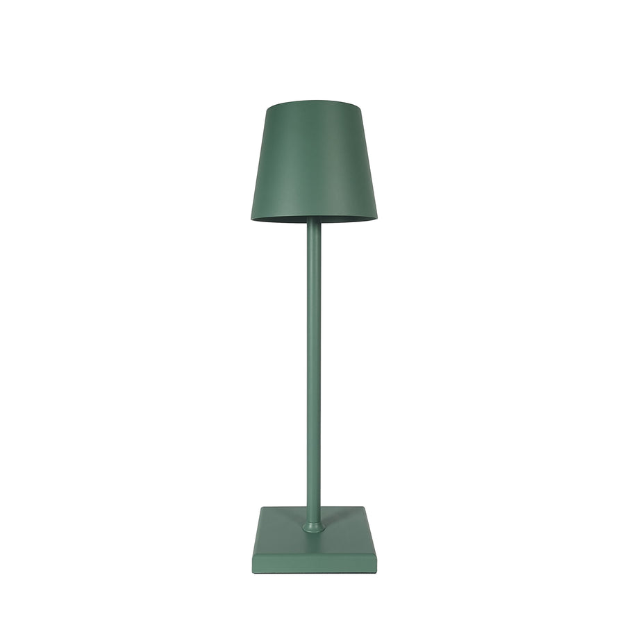 "Elegant trådløs bordlampe med USB, trinnløs lysjustering, i aluminium. Perfekt for stue, soverom, eller utendørs bruk."