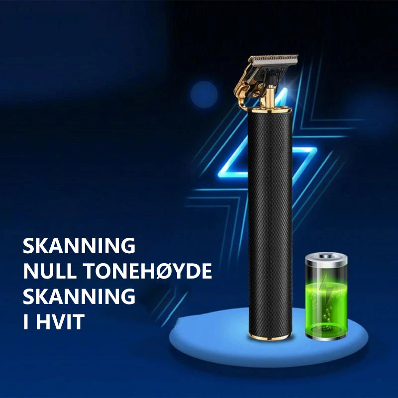 "Elegant trådløs hårtrimmer for menn, kompakt, vanntett og med støyreduksjon for presis trimming."