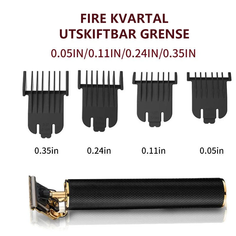 "Elegant trådløs hårtrimmer for menn, kompakt, vanntett og med støyreduksjon for presis trimming."