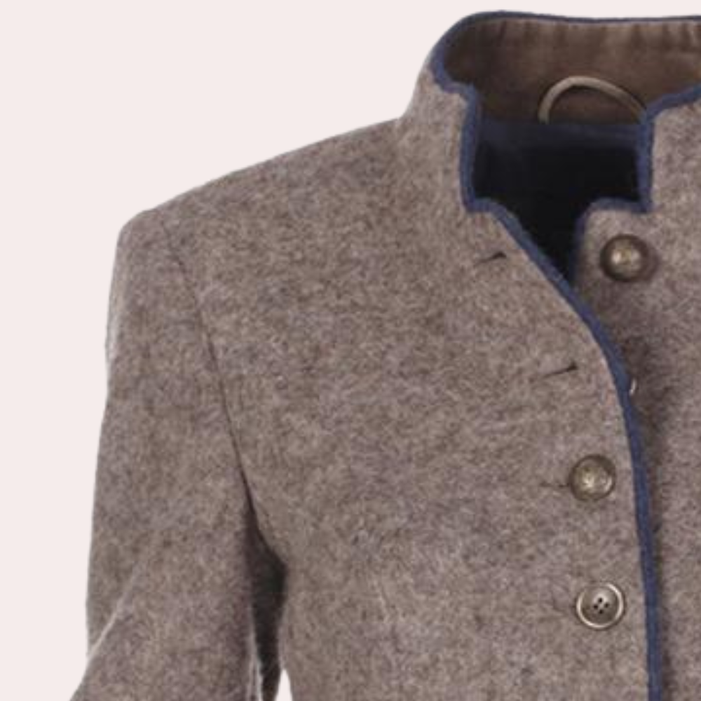 Elegant vårblazer for kvinner, brun farge, strukturert passform, klassisk revers, ideell for vårens mote.