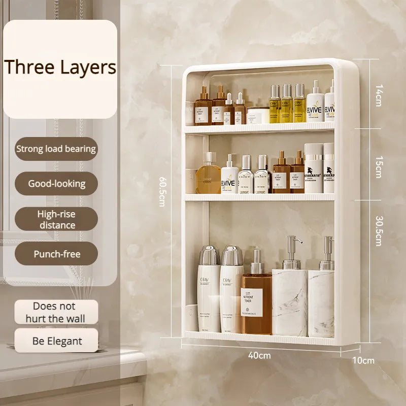 Baderomshylle med smart tre-lags design for ryddig og elegant oppbevaring av alle essensielle ting.