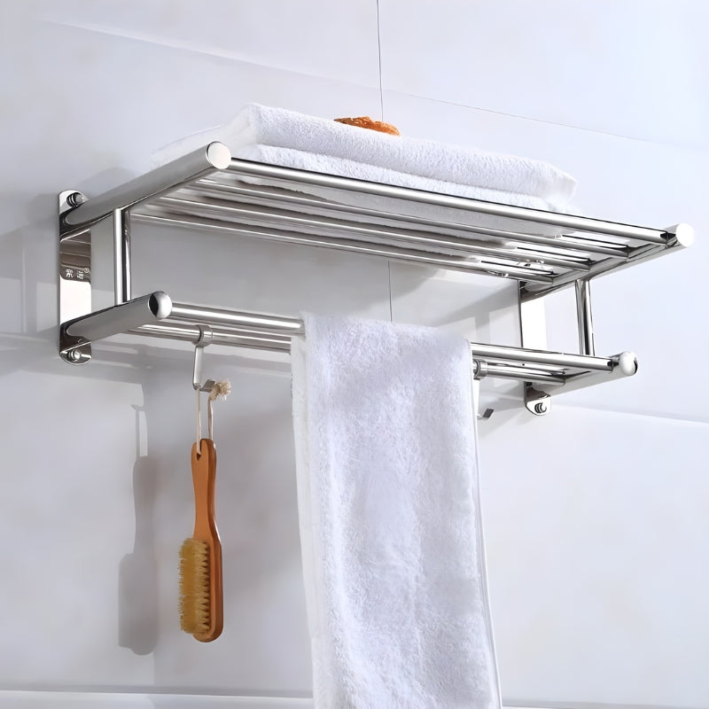 Moderne håndklestativ og baderomshylle. Stilrent design med dobbel hylle gir smart oppbevaring på badet.