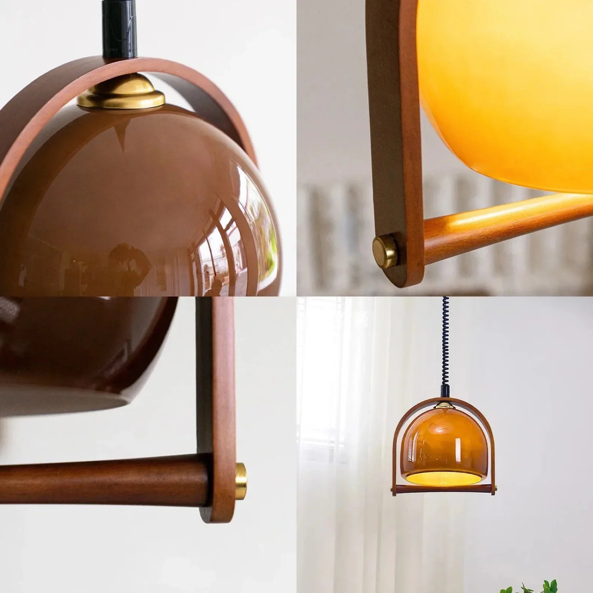 "Elegant vintage pendellampe i Bauhaus stil, laget av tre og metall. Perfekt for moderne og klassiske interiører."