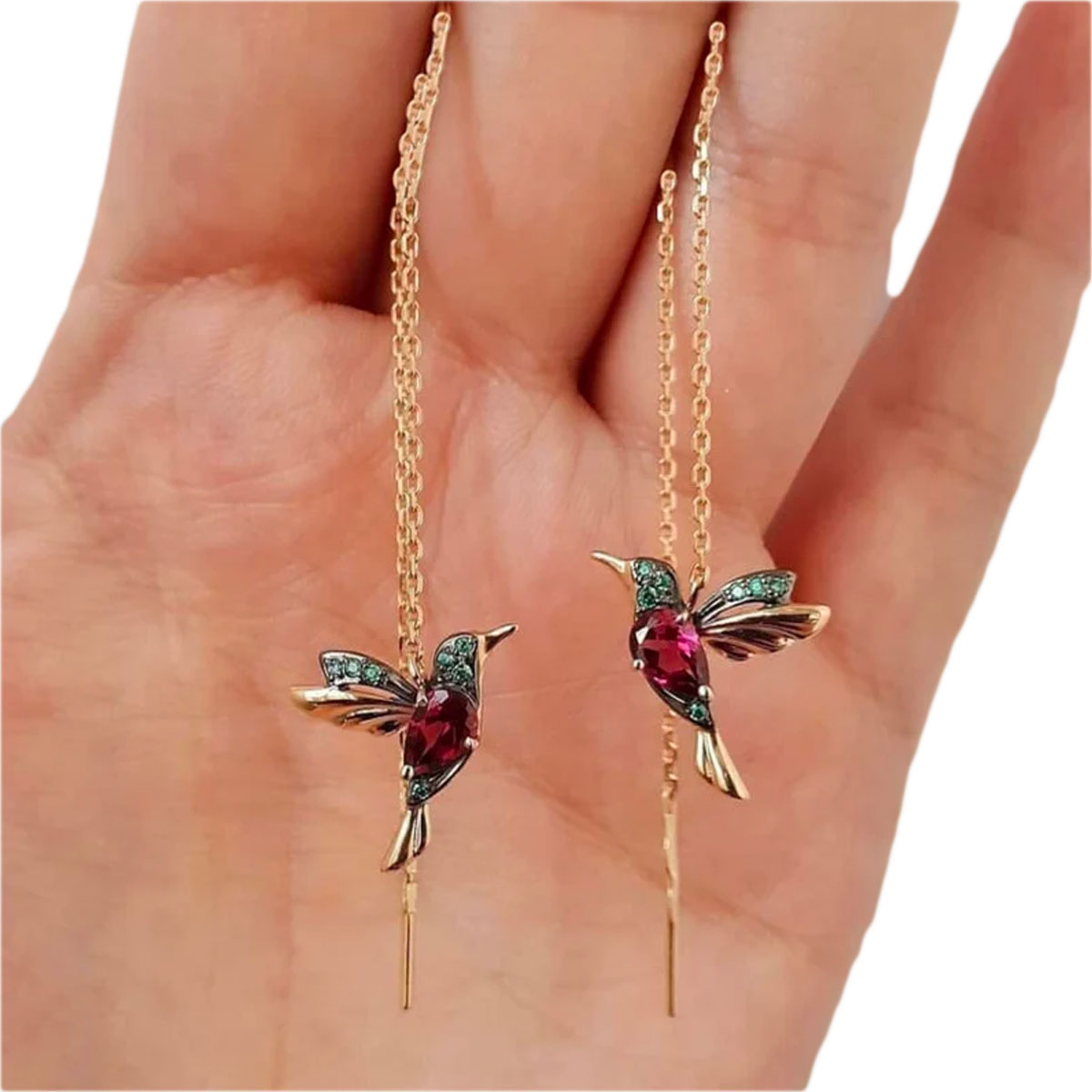 Elegante kolibri dråpeøreringer for kvinner. Glitrende cubiczirconia smykker, perfekt til fest eller hverdag.