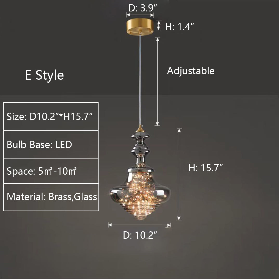 "Elegante moderne pendellampe i grått glass med stjernehimmel-effekt, justerbar høyde, perfekt for alle rom."
