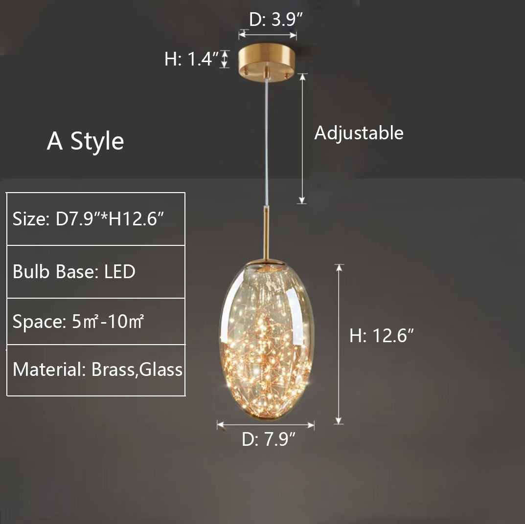 "Elegante moderne pendellampe i grått glass med stjernehimmel-effekt, justerbar høyde, perfekt for alle rom."