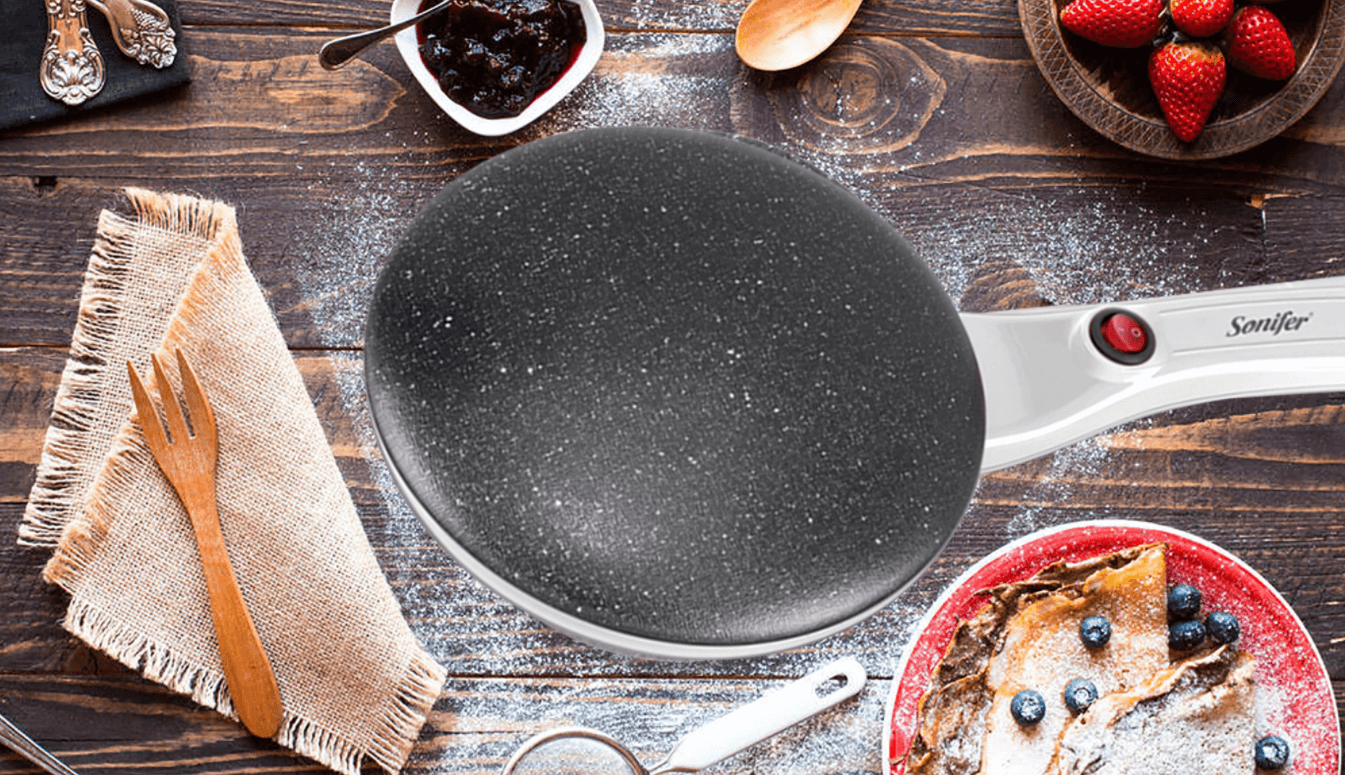 Familievennlig elektrisk crêpe maker, perfekt for å lage deilige frokoster sammen.