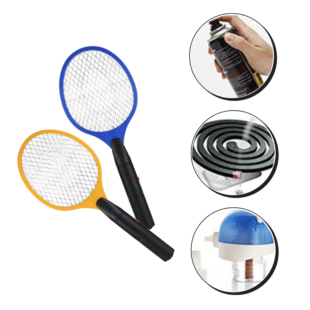 "Elektrisk fluesmekker, trådløs myggdreper; gul racket, bærbar, batteridrevet, 2200V strømnett for effektive zaps."