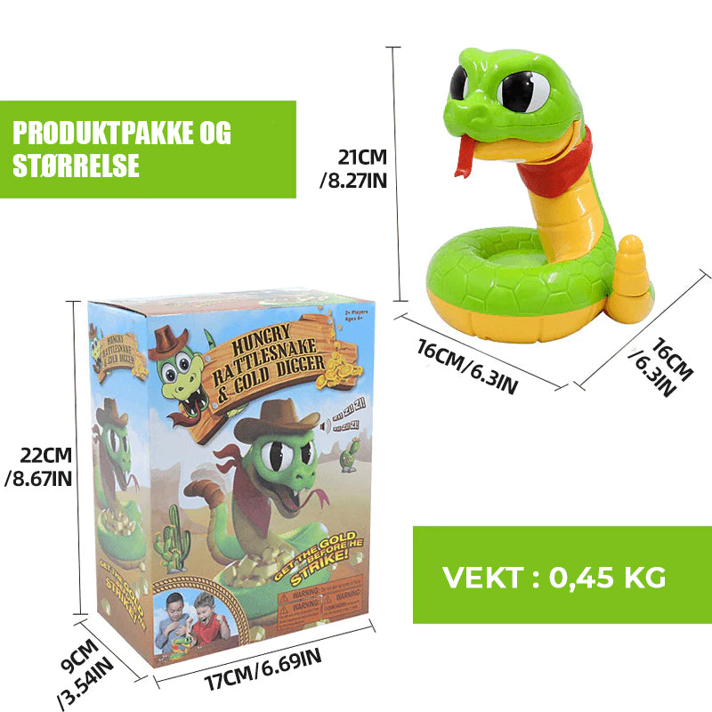 Elektrisk klapperslangeleke i fargerik plast, med realistisk lyd og cowboydesign, for spennende eventyr og moro hjemme.