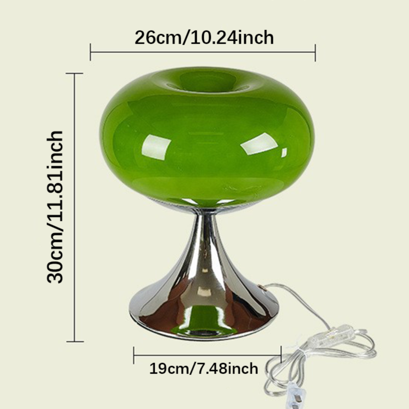 "Epleformet vintage bordlampe i hvitt og grønt glass, elegant design, perfekt for klassiske og moderne rom."