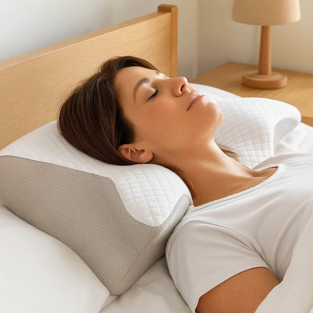 Ergonomisk hodepute som støtter sidesovende, gir optimal komfort og nakkevennlig posisjon for dyp søvn.