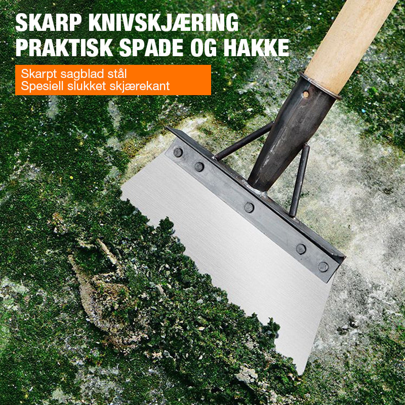 "Ergonomisk multifunksjonell rengjøringsspade i rustfritt stål for effektiv luking, sølvfarget, ideell til hagearbeid."