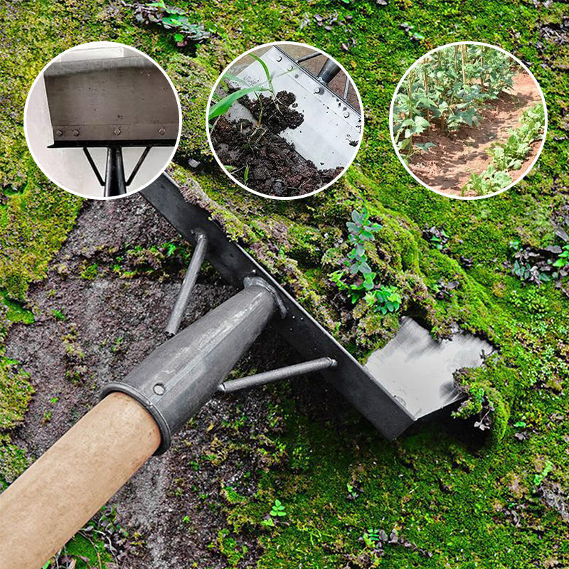 "Ergonomisk multifunksjonell rengjøringsspade i rustfritt stål for effektiv luking, sølvfarget, ideell til hagearbeid."
