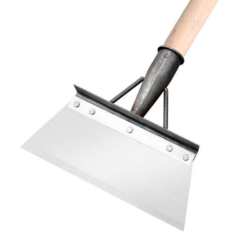"Ergonomisk multifunksjonell rengjøringsspade i rustfritt stål for effektiv luking, sølvfarget, ideell til hagearbeid."