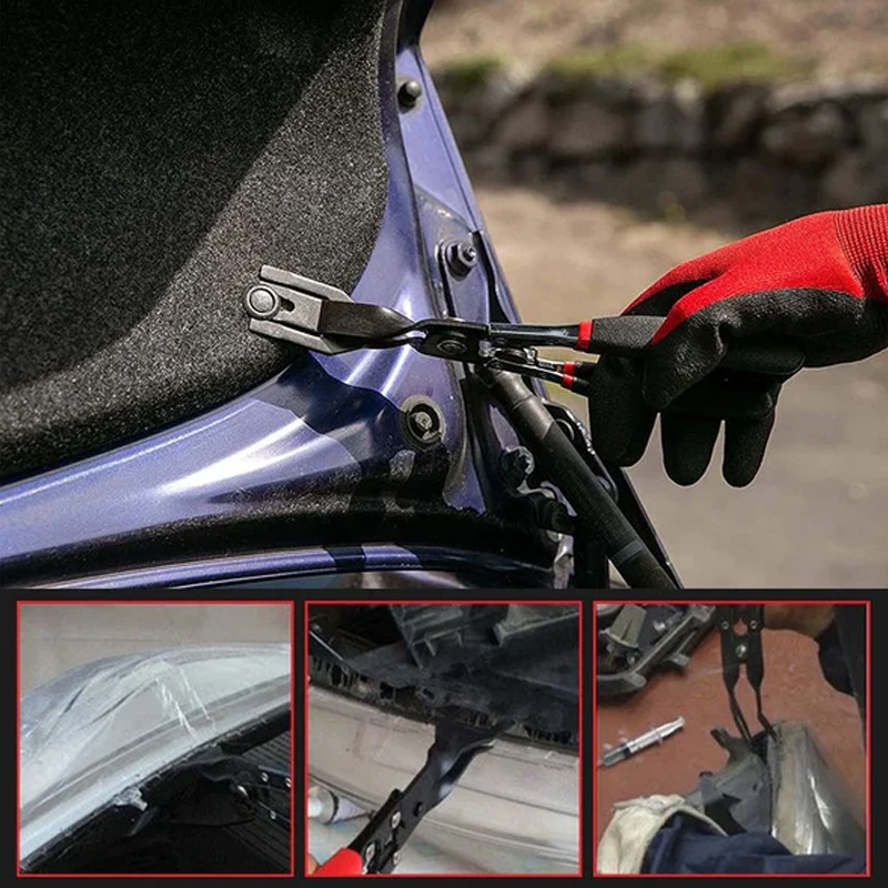 "Ergonomisk nagletang i plast for enkel fjerning av klips, med sklisikkert håndtak i sort og blått, perfekt for reparasjoner"