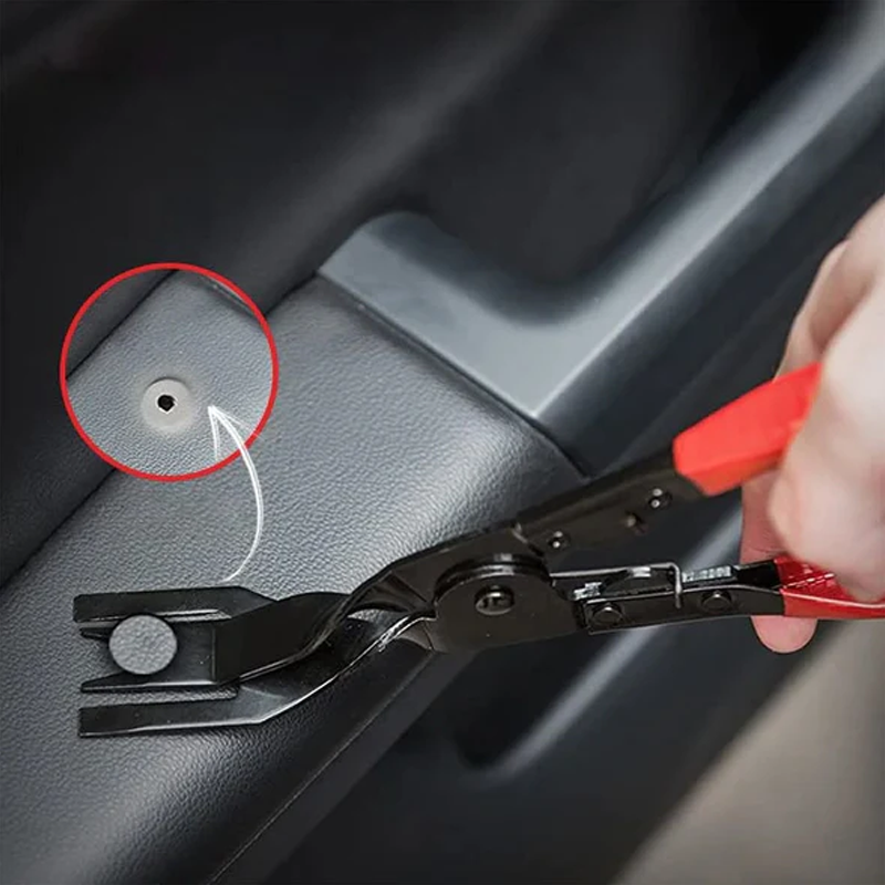 "Ergonomisk nagletang i plast for enkel fjerning av klips, med sklisikkert håndtak i sort og blått, perfekt for reparasjoner"