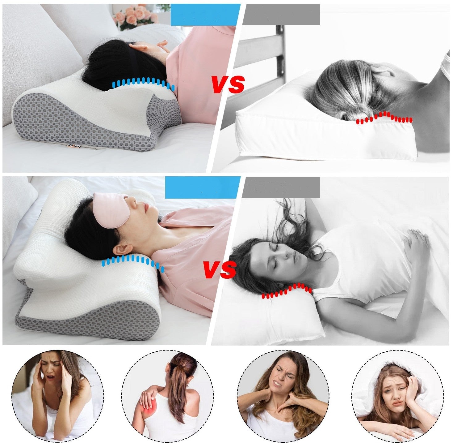 Ergonomisk nakkepute som korrigerer sovestilling, gir helhetlig støtte for nakke og bedre helse.