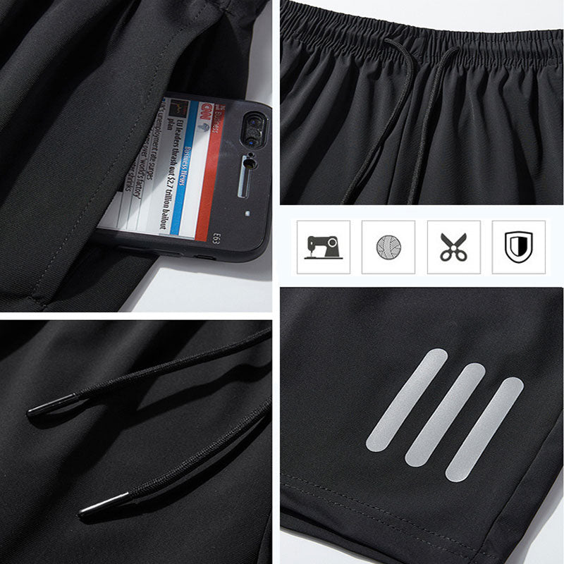 "Ergonomiske sportsshorts, elastisk snørebelte, sommerlig design, lett stoff, ideell for utendørs aktiviteter."