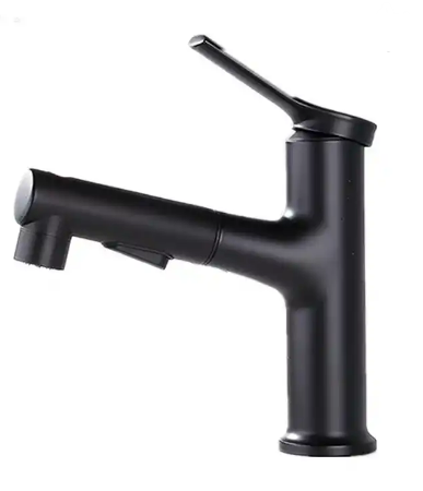 Ettgreps badekarkran med uttrekkbar dusj for moderne bad. Svart, stilren design, enkel bruk.
