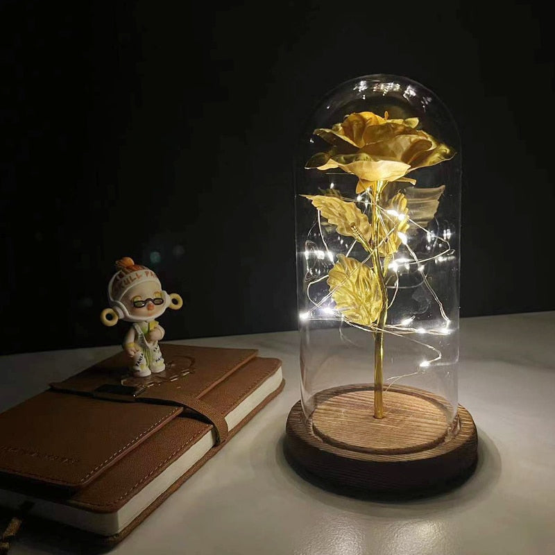 DIY-sett evighetsrose i glasskuppel med LED-striper, fin gaveidé.