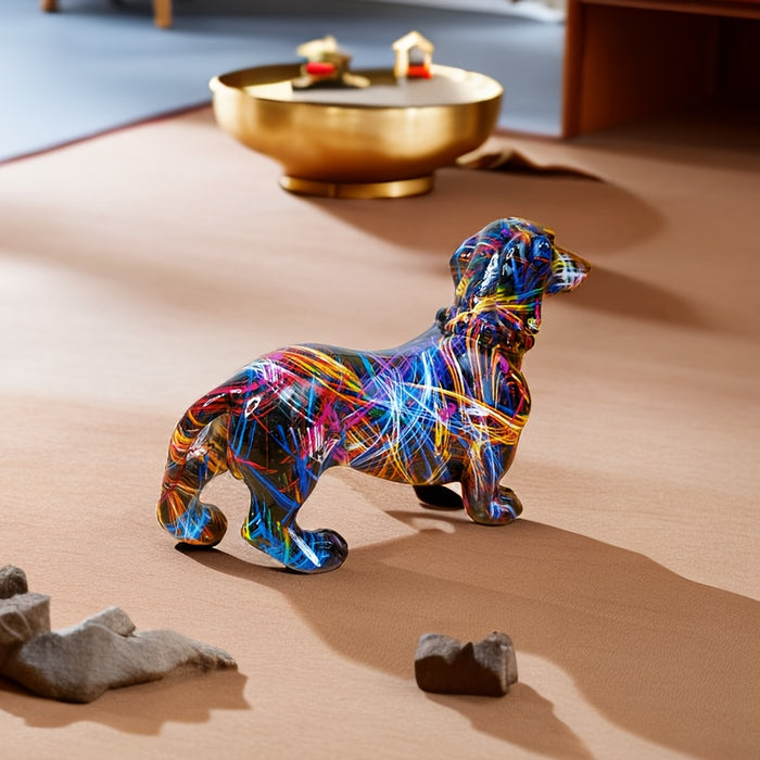 Moderne fargerik dachshund figur, en sjarmerende dyrefigur. Flott gaveidé til hundeelskere og interiør.