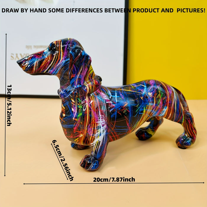 Livlig fargerik dachshund figur, kunstnerisk hjemmedekorasjon. Moderne og unik dyrefigur i fargerik design.