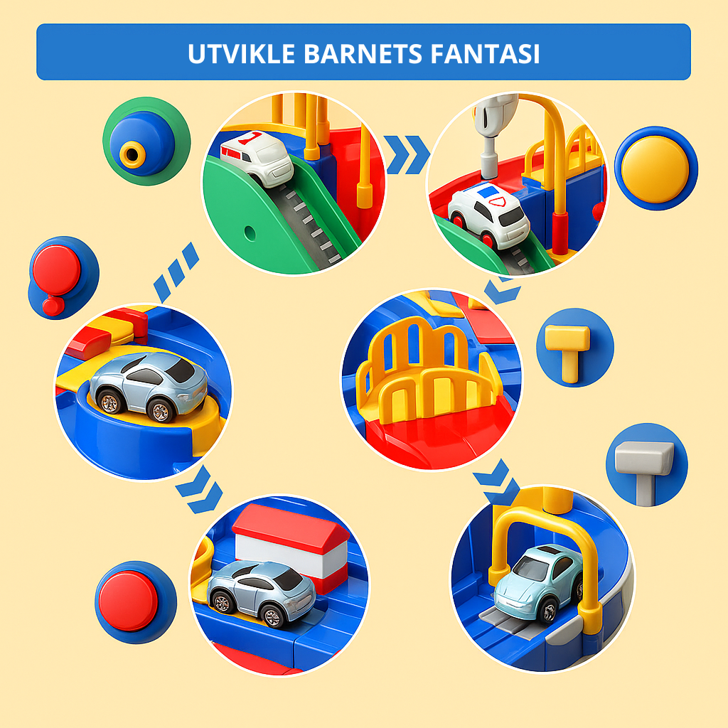 "Fargerik lekebil for barn, Car Adventure™, forbedrer kognitive ferdigheter, tilgjengelig i lyse farger som blå og rosa."
