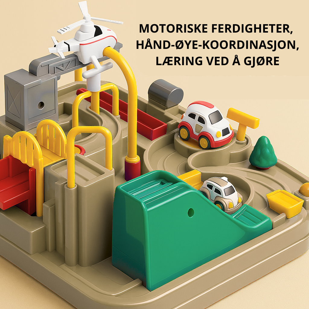 "Fargerik lekebil for barn, Car Adventure™, forbedrer kognitive ferdigheter, tilgjengelig i lyse farger som blå og rosa."