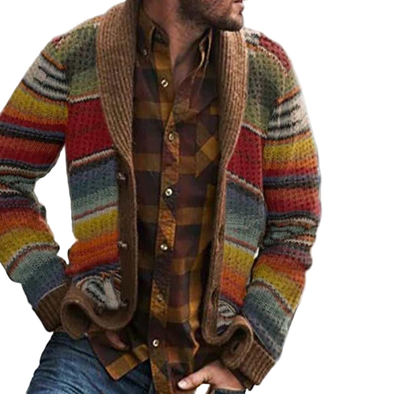 Fargerik stripete herre cardigan jakke i avslappet passform for en komfortabel og stilig fritidslook.