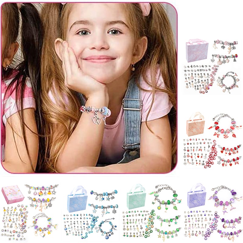 "Fargerikt DIY armbåndsett for barn, inkludert perler og snorer, perfekt for kreativ smykkelaging og barnehåndverk."