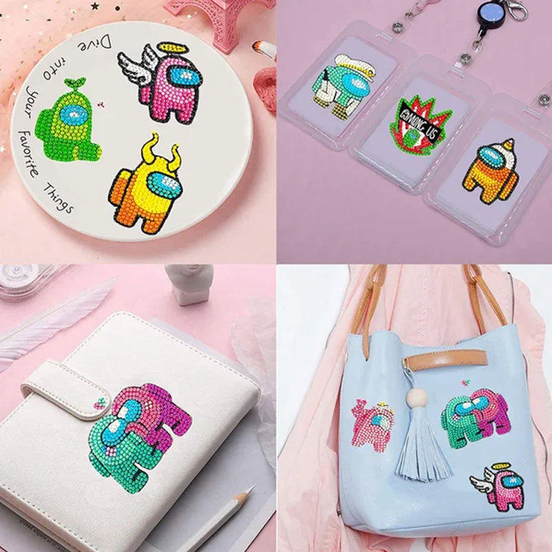 "Fargerikt DIY diamantmalingsett for barn med motiver som enhjørning og dinosaur, passer for kreativ læring og gaver."