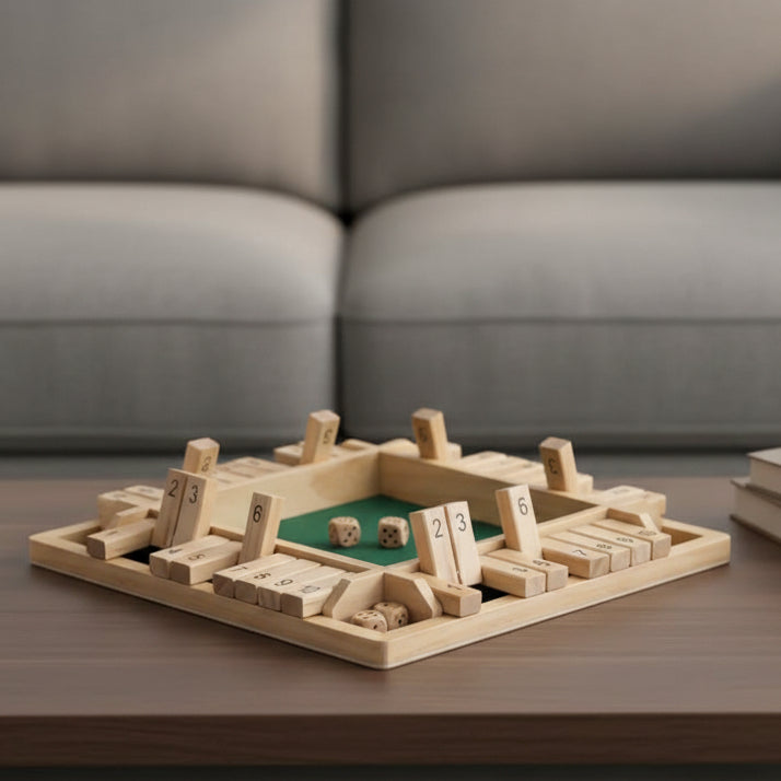 Montessori-inspirert terningspill i tre, fremmer tallforståelse og konsentrasjon hos barn.