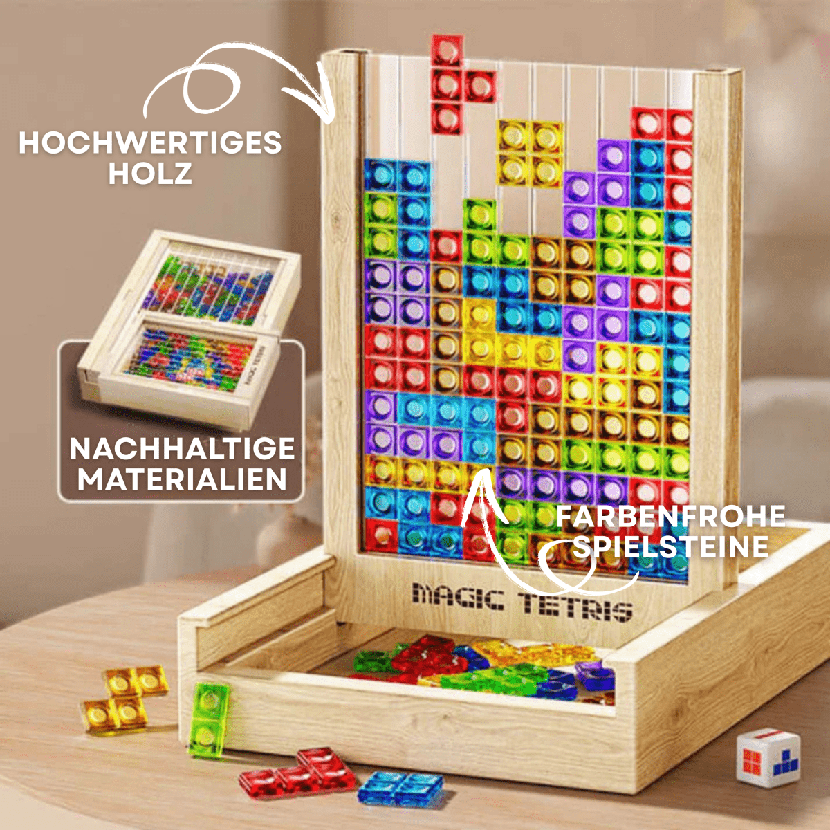 Miljøvennlig trepuslespill tetris-stil for læring og avslapning, ideelt for spillkvelder og gavetips.