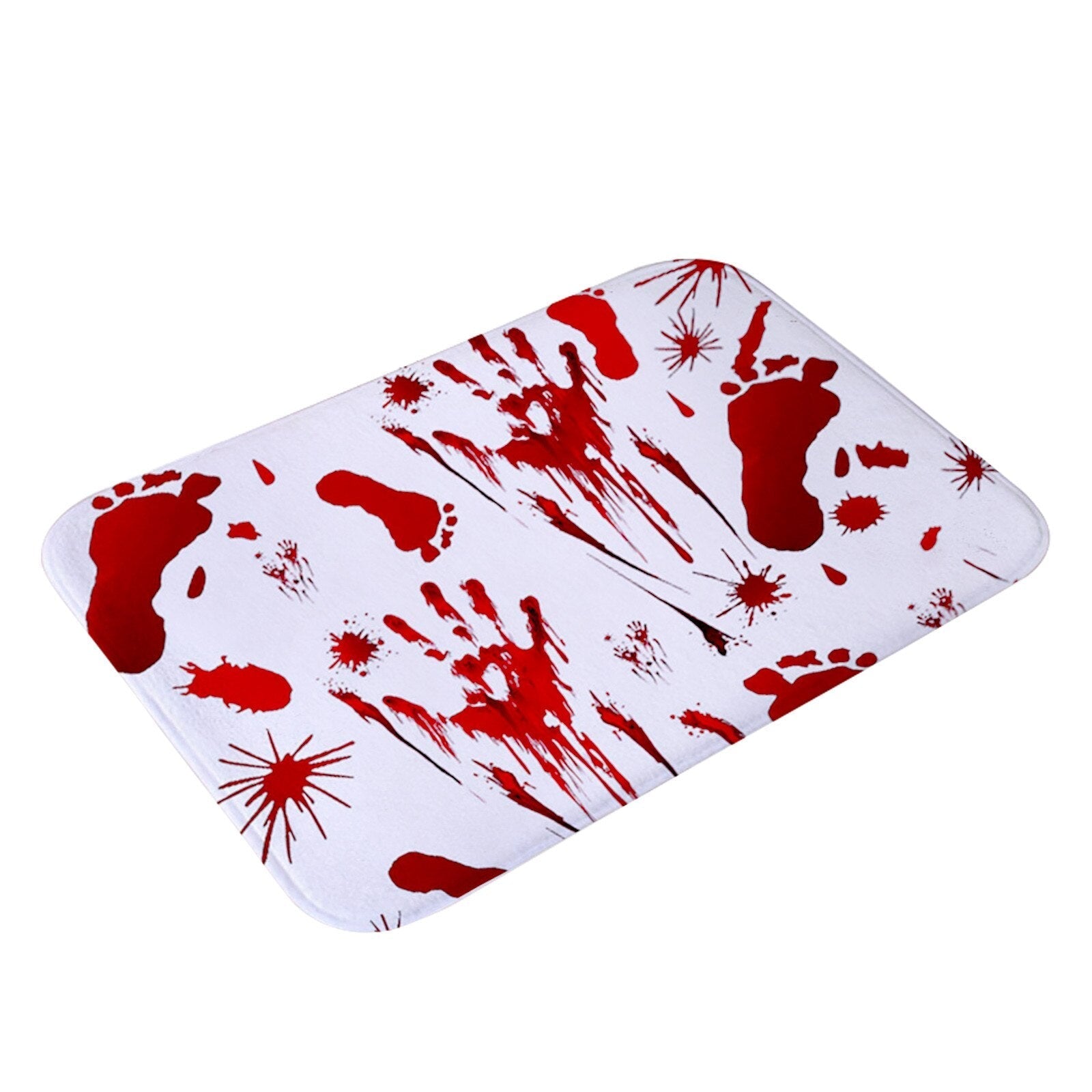 Fargeskiftende blodig badematte som avslører skrekkfullt fotavtrykk når den blir våt, perfekt for Halloween-prank.