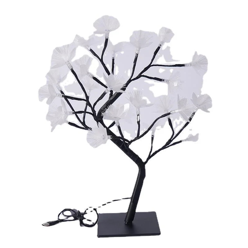"Fiberoptisk blomsterlampe med bjørketre-design, USB/batteri, roseformede blomster, varm lysglød for magisk atmosfære."