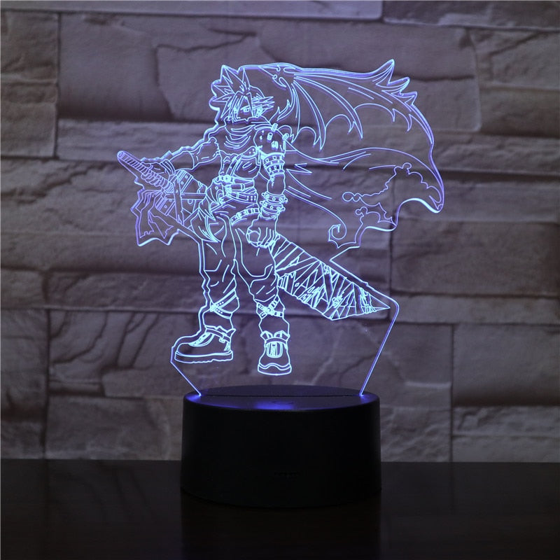 Moderne 3D Final Fantasy LED-lampe, et dekorativt nattlys som gir et koselig lys til rommet.