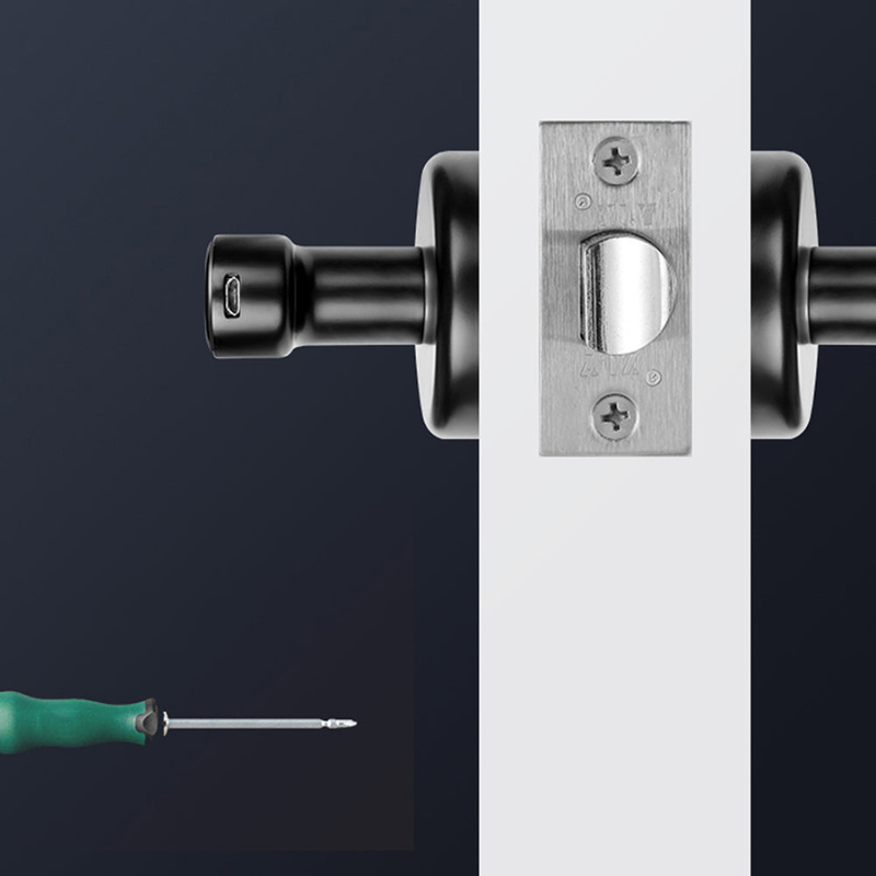 "FingerLocker elektronisk romlås med fingeravtrykk, svart variant, elegant minimalistisk design for moderne hjem."