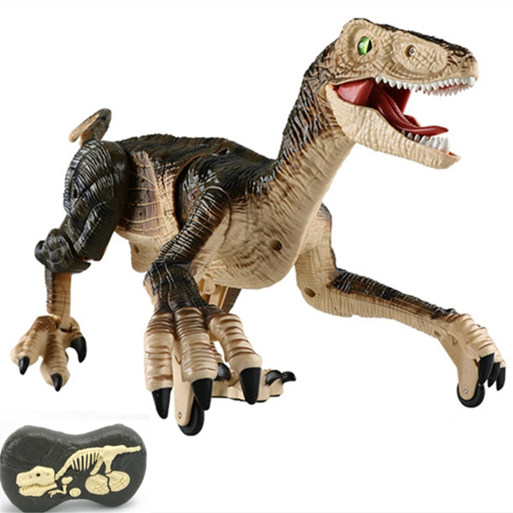Fjernstyrt Velociraptor-dinosaurleke for barn, realistisk tekstur, interaktiv bevegelse med kontroll