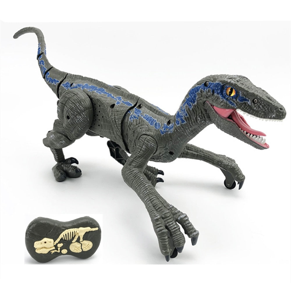 Nærbilde av Velociraptor RC dinosaurleke, detaljert hud og klør, interaktiv spillopplevelse for barn