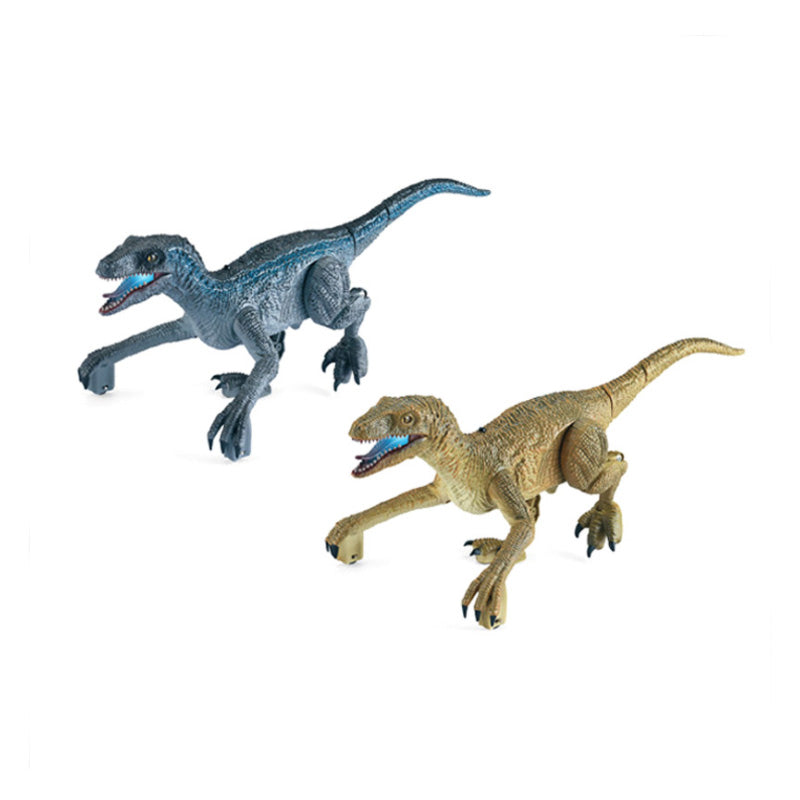 "Fjernstyrt Velociraptor dinosaurleke med realistiske 3D-øyne og hudtekstur for barn, perfekt for dinosaurentusiaster."